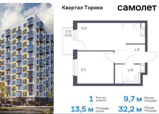 Продается 1-ком. квартира, 32.2 м2, Ленинградская область, жилой комплекс Квартал Торики, к1.1