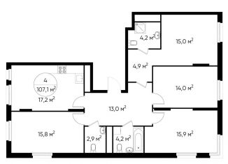 Продам 4-ком. квартиру, 107.1 м2, деревня Рассказовка, деревня Рассказовка, 1