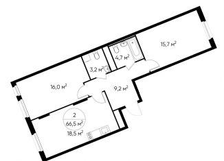 2-комнатная квартира на продажу, 66.5 м2, Москва, деревня Рассказовка, 1