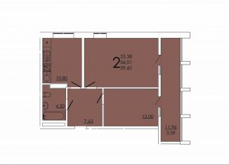 Продаю двухкомнатную квартиру, 59.6 м2, Ростов-на-Дону, Советский район