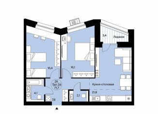 Продается двухкомнатная квартира, 71.7 м2, Сыктывкар, Октябрьский проспект, 137