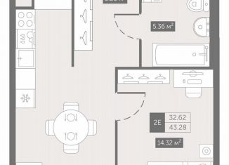 1-комнатная квартира на продажу, 43.3 м2, Санкт-Петербург