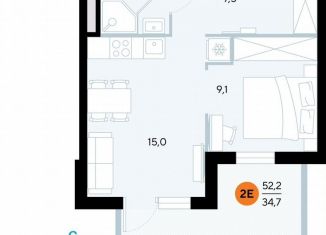 1-ком. квартира на продажу, 51.8 м2, поселок городского типа Заозерное, улица Аллея Дружбы, 10А