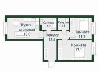 Продам 2-ком. квартиру, 63.4 м2, посёлок Западный, улица Надежды, 1