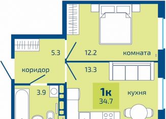 Продаю 1-ком. квартиру, 34.7 м2, Пермь