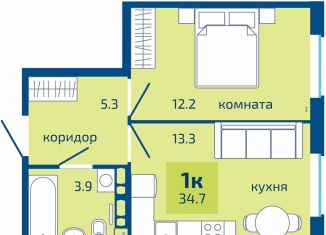 1-комнатная квартира на продажу, 34.7 м2, Пермь