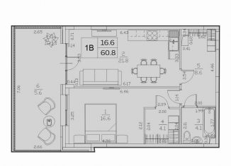 Продажа однокомнатной квартиры, 60.8 м2, Казань, улица Генерала Ерина, 5Д
