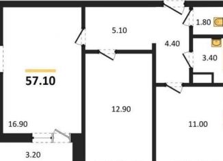 Двухкомнатная квартира на продажу, 57.1 м2, Воронеж, Ленинградская улица, 17
