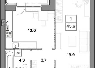 1-комнатная квартира на продажу, 45.6 м2, Ярославль, улица Шевелюха, 128