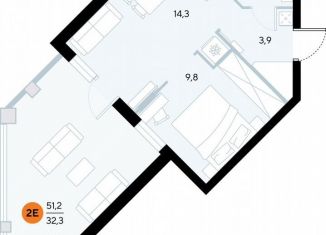 1-комнатная квартира на продажу, 51.1 м2, поселок городского типа Заозерное, улица Аллея Дружбы, 10А