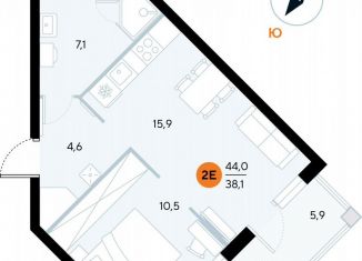 Однокомнатная квартира на продажу, 43.6 м2, поселок городского типа Заозерное, улица Аллея Дружбы, 10А