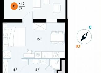 Продам однокомнатную квартиру, 41.7 м2, поселок городского типа Заозерное, улица Аллея Дружбы, 10А