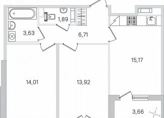Продам 2-комнатную квартиру, 57.2 м2, Пушкин
