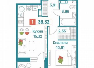 Продаю 1-комнатную квартиру, 38.3 м2, Мурино, ЖК Графика