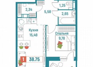 Продаю 1-комнатную квартиру, 38.8 м2, Мурино, ЖК Графика