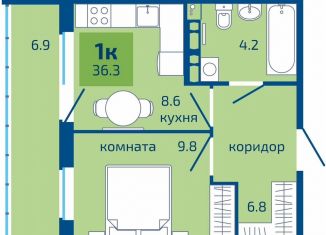 Продажа 1-комнатной квартиры, 36.3 м2, Пермь, Целинная улица, 59