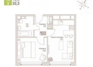 Продается 1-комнатная квартира, 33.3 м2, Люберцы