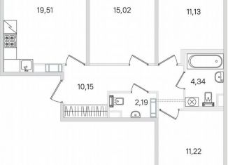 Продам трехкомнатную квартиру, 75.4 м2, Пушкин