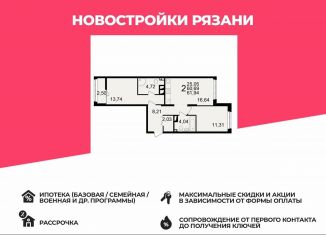 Продаю 2-комнатную квартиру, 61.9 м2, Рязань