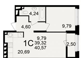 Продам двухкомнатную квартиру, 40.6 м2, Рязань