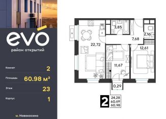 Продается 2-комнатная квартира, 61 м2, Реутов, ЖК Эво, к3