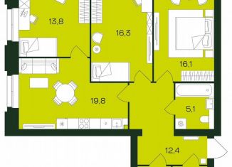 Продажа трехкомнатной квартиры, 89.4 м2, Чебоксары, Чебоксарский проспект, поз5.23