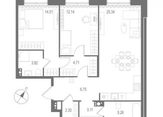 Продается 2-ком. квартира, 77.4 м2, Санкт-Петербург, метро Горный институт
