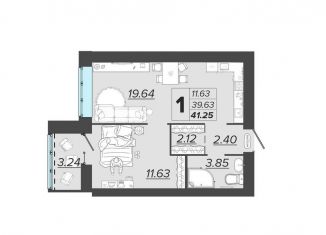 Продам 1-комнатную квартиру, 41.3 м2, Брянск