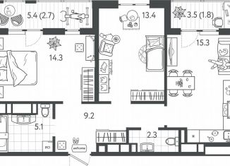 2-комнатная квартира на продажу, 63.9 м2, Краснодар, Колхозная улица, 5/2, микрорайон Табачная Фабрика