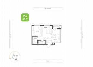 2-ком. квартира на продажу, 57.3 м2, Татарстан