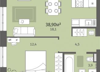 Продается 1-ком. квартира, 38.9 м2, деревня Хохряки