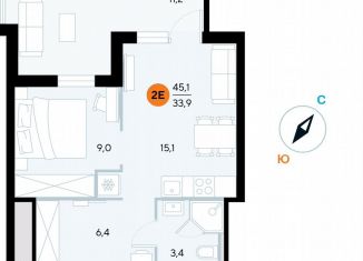 Продаю 1-комнатную квартиру, 44.9 м2, поселок городского типа Заозерное, улица Аллея Дружбы, 10А