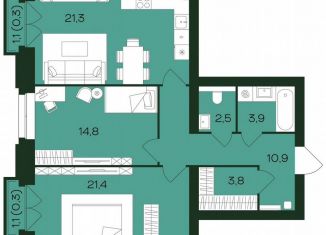 2-ком. квартира на продажу, 79.3 м2, Чебоксары, Чебоксарский проспект, поз5.21