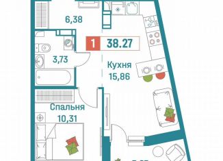 Продается 1-комнатная квартира, 38.3 м2, Мурино, ЖК Графика