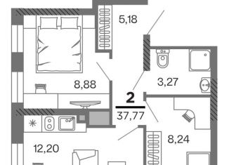 2-комнатная квартира на продажу, 37.8 м2, Рязань