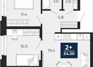 2-ком. квартира на продажу, 54.3 м2, Тюмень, Ленинский округ