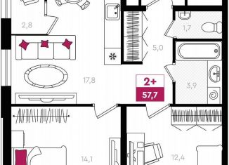 Продам 2-комнатную квартиру, 57.7 м2, Тюмень
