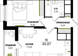 Продам 1-комнатную квартиру, 37.3 м2, Тула