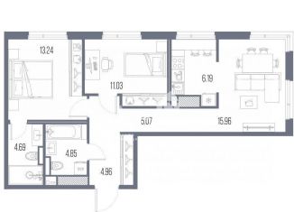 Продам 3-ком. квартиру, 65.7 м2, Санкт-Петербург, метро Горный институт