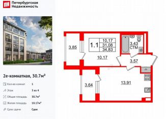 Продам 1-комнатную квартиру, 30.7 м2, посёлок Стрельна, проспект Будённого, 22к3