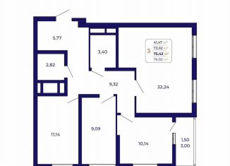 Трехкомнатная квартира на продажу, 75.4 м2, Республика Башкортостан