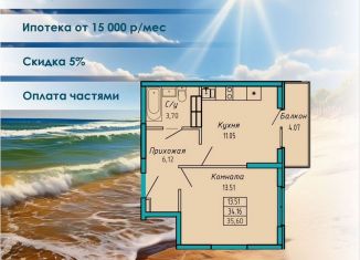 Однокомнатная квартира на продажу, 35.6 м2, Судак, улица Айвазовского, 4/1