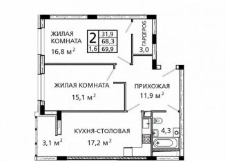 Продаю двухкомнатную квартиру, 69.9 м2, Тамбов, Советская улица, 192Ак1
