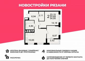 Продам 2-ком. квартиру, 55 м2, Рязань