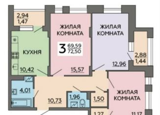 3-комнатная квартира на продажу, 72.5 м2, Воронеж, улица Славы, 7