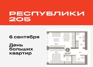 1-комнатная квартира на продажу, 42.4 м2, Тюмень, Ленинский округ