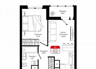 Продаю однокомнатную квартиру, 37.7 м2, Тула, улица Седова, 26к3