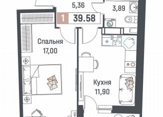 1-комнатная квартира на продажу, 39.6 м2, Мурино, ЖК Авиатор