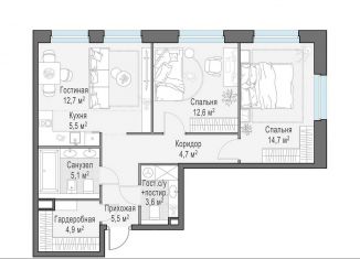 Двухкомнатная квартира на продажу, 69.3 м2, Мытищи, жилой комплекс Белый Grad, 12.2
