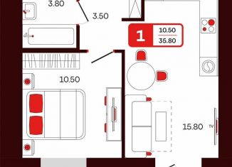 Продажа однокомнатной квартиры, 35.8 м2, Туймазы, переулок Луначарского, 3